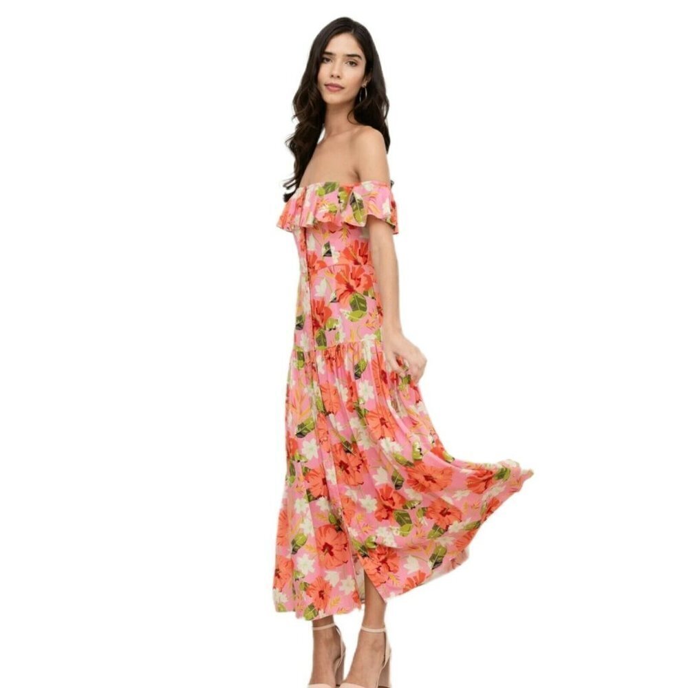 Yumi Kim NWT Spring Fling Off-Shoulder Maxi Dress floral Button down Size 10 - Picture 3 of 9